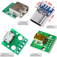 Conectores usb com adaptadores PCB